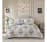 Householdfurnishing 3 Piece Printed Patchwork Bedspread Quilted Bed Throw Comforter with Pillow Shams (Jasmine Silver, Single)