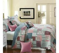 Householdfurnishing 3 Piece Printed Patchwork Bedspread Quilted Bed Throw Comforter with Pillow Shams (Fine Decor, Single)