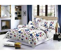 Householdfurnishing Beautiful 3D Floral Leaves Printed Effect 4 Pcs Quilt Cover Complete Bedding Set (Butterflies - 313, Double)