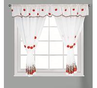 Householdfurnishing Embroidered Kitchen Window Pair Curtains Set Rod Pocket with Attached Valance & Tiebacks (Wndsr Red White, W 48 x L 48 Inch)