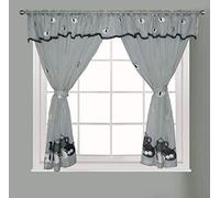 Householdfurnishing Embroidered Kitchen Window Pair Curtains Set Rod Pocket with Attached Valance & Tiebacks (Silver, W 48 x L 36 Inch)