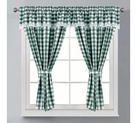 Householdfurnishing Embroidered Kitchen Window Pair Curtains Set Rod Pocket with Attached Valance & Tiebacks (Green, W 48 x L 36)