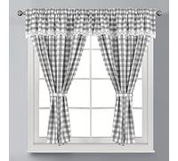 Householdfurnishing Embroidered Kitchen Window Pair Curtains Set Rod Pocket with Attached Valance & Tiebacks (W 48 x L 48 Inch, Silver/White)