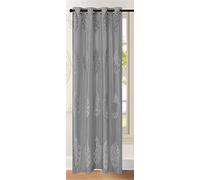 householdfurnishing Eyelet Ring Top Velour Voile Panel Damask Design (Grey, 55 X 54)