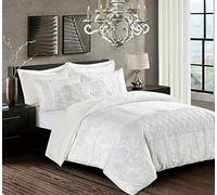 Householdfurnishing Luxury Crushed Velvet 3 Pieces Duvet/Quilt Cover Set Bedding Set With Pillowcases (White, Double)