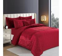 Householdfurnishing Luxury Crushed Velvet 3 Pieces Duvet/Quilt Cover Set Bedding Set With Pillowcases (Red, Super King)