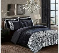 Householdfurnishing Luxury Crushed Velvet 3 Pieces Duvet/Quilt Cover Set Bedding Set With Pillowcases (Black, Double)