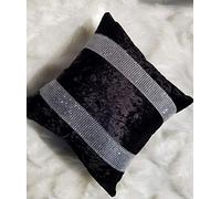 Householdfurnishing New Diamante Crushed Velvet Sparkle Bling Cushion Cover All Beautiful Colours (Black, 45 x 45 cm)