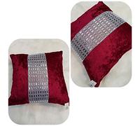 Householdfurnishing Stylish Cushion Cover Crushed Velvet Luxurious Modern Design Sparkle Diamante (Dark Red, Cushion cover 45 X 45 cm)
