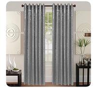householdfurnishing Thermal Blackout Curtains Glitter Shimmer Sparkle Metallic Print Eyelet Ringtop (Silver, 66x72)