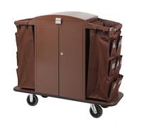 Housekeeping Caddy, Compact Cleaning Cart with Removable Canvas Bags & Locking Wheels for Hotels and Apartments, Stainless Steel Design