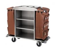 Housekeeping Caddy, Compact Cleaning Cart with Removable Canvas Bags & Locking Wheels for Hotels and Apartments, Stainless Steel Design