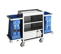 Housekeeping Service Cart, 4-Layer Hotel Stainless Steel Commercial Cleaning Cart with Wheel, Cleaning Tool Storage Trolley with Removable Storage Bags