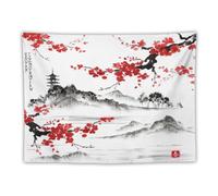 Houselerax Cherry Blossoms Tapestry, Japanese Fuji Mountain Tapestry, Asian Japanese Wall Tapestry, Nature Landscape Tapestries for Bedroom Living Room Decor 40"x30"