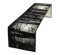 Houselerax Gothic Forest Crow Table Runner, Foggy Mysterious Black Birds Crow Kitchen Dining Table Decoration for Outdoor Home Party 13x36 Inch