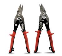 HOUSERAN 10 Inch Aviation Tin Snips Set of 2, Left and Right Cut Offset Stainless Steel Tin Snip, Heavy Duty Metal Cutter with Hang Hole, Scale Markings and Safety Latch, for Cutting Metal Sheet