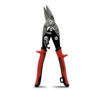 HOUSERAN 10 Inch Tin Snips, Right Cut Offset Aviation Snips, Heavy Duty CR-MO Metal Cutter with Double Lever, Scale Markings & Safety Lock, Tinner Shears Scissors for Cutting Metal Sheet