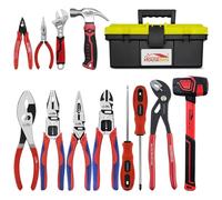 HOUSERAN 12-Piece Professional Tool Kit - Heavy Duty CRV Pliers Set, Rubber Mallet, Adjustable Wrench, Claw Hammer & Toolbox for Electrical, Household Repair, Automotive, Industries