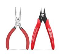 HOUSERAN 2-Piece Mini Pliers Set, 5 Inch Micro Flush Cutter & Needle Nose Pliers, Spring Loaded Jewelry Wire Cutters for Crafting, Electronics, Models, Zip Ties