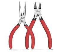 HOUSERAN 2pc Mini Wire Cutters & Needle Nose Pliers Set for 3D Print | 2pc Wire Snips, Micro Flush Cutter, Zip Tie Cutter, Precision Sprue Nipper, Craft Hobby Modeling Tool Kit (5 Inch)