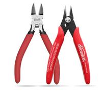 HOUSERAN 2pc Set Wire Cutters 5 Inch Flush Cutter Side Cutting Pliers | 5" diagonal wire snips with standard side cutter and 170 micro flush cutter tool for zip ties and electronics.