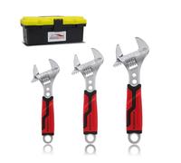 HOUSERAN 3-Piece Adjustable Wrench Set, 160mm, 210mm, 260mm, Wide Jaw Adjustable Wrench Set with Metric & SAE Scales, Cr-V Steel Wrenchs with Tool Box