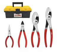 HOUSERAN 4-Piece Tool Set, Plier Set with Case Including 8-in and 10-in Slip Joint Pliers, 6” Flush Cutter, 5” Needle Nose Pliers for DIY & Home Use