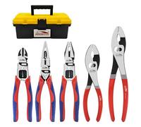 HOUSERAN 5-Piece Tool Set with Case Including 8-in and 10-in Slip Joint Pliers, 8.4” Needle Nose Pliers, 8.4” Linesman, 8.6” Diagonal Wire Cuters for DIY & Home Use
