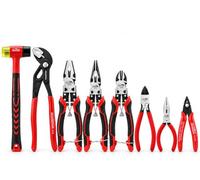 HOUSERAN 8 PCS Pliers Set for DIY & Home Use | 10” Slip Joint, 8.3” Long Nose, 8.3” Linesman, 7.5” Diagonal, 6” Flush Cutter, 5” Long Nose, 5” Cutter, 25mm Rubber Mallet