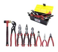 HOUSERAN 8-Piece Tool Set with Case Including 10” Groove Joint Pliers, 8.3” Long Nose, Linesman, 7.5” Diagonal, 6” Flush Cutter, 5” 170 25mm Rubber Mallet for DIY & Home Use