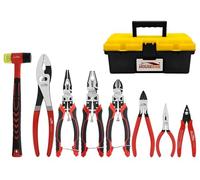 HOUSERAN 8-Piece Tool Set with Case Including 10” Slip Joint Pliers, 8.3” Long Nose, 8.3” Linesman, 7.5” Diagonal, 6” Flush Cutter, 5” Long Nose, 5” 170 Cutter, 25mm Rubber Mallet for DIY & Home Use