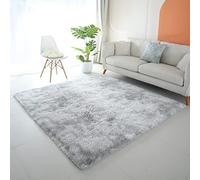 HOUSERAN Shag Area Rug 185x185cm Tie Dyed Grey, Plush Fluffy Fur Rug For Living Room, Square Carpet for Bedroom, Dorm Nursery Indoor