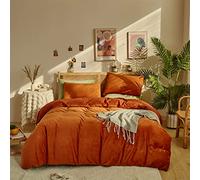 Houseri Burnt Orange Velvet Comforter Set King Rust Comforter Fluffy Bedding Sets Brick Red Comforter Micromink Sherpa Comforter Set Flannel Fuzzy Bed Blanket Rust Red Terracotta Comforter King Size