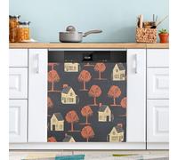 Houses and Trees Dishwasher Magnet Cover for Door Front, Large Metal Decorative Kitchen Dishwasher Panel Decal Refrigerator Magnetic Decor Sticker 58 x 66 CM