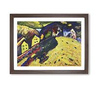 Houses At Murnau By Wassily Kandinsky Classic Painting Framed Print | A3 Walnut Framed Wall Art | Ready to Hang | Classic Historical Picture | Living Room Bedroom Lounge Office