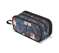 Houses Barberry Branches Stars Moon Pencil Case, Large Capacity Pen Bag for Boys Girls 3 Compartment Pencil Pouch Students Stationery Organizer Marker Case for School Office Work
