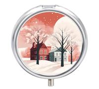 Houses Next to Each Other Pill Box Cute Round Pill Case Portable Medicine Tablet Vitamin Holder Organizer for Purse Pocket
