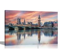 Houses of Parliament and Big Ben over Thames River Canvas Wall Art London City Pictures and Prints for Living Room Office and Home 51 x 35cm (20 x 14 inches)