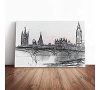 Houses of Parliament & Big Ben in Abstract Canvas Wall Art Picture Print - Framed Painting - Modern Home Décor - Ready to Hang Poster for Living Room Bedroom - 36x24 Inch