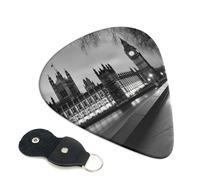 Houses of parliament Guitar Picks 6 Pcs, 0.46mm Thickness Celluloid Plectrum with Leather Picks Holder, Personalized Guitar Pick for Bass Electric Acoustic Guitars Lovers Gift