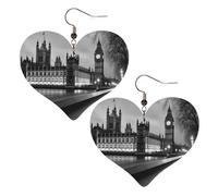 Houses of parliament Leather Earrings for Women Heart Dangle Earrings Lightweight Drop Earring Jewelry Gift