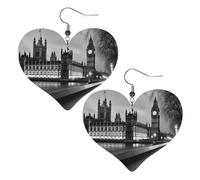 Houses of parliament Leather Earrings for Women Heart Dangle Earrings Lightweight Drop Earring Jewelry Gift