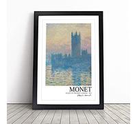 Houses Of Parliament With Border By Claude Monet Framed Wall Art Picture Print - Canvas Painting - Modern Home Décor Poster - Ready to Hang for Living Room Bedroom Kitchen - Black A3 (36 x 48 cm)