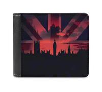 Houses of The Parliament Silhouette on UK Flag Historic Urban Skyline Bifold Wallet PU Leather Slim Purse Pocket Wallet with Card Holder for Office Travel