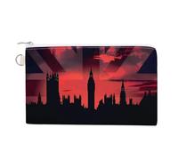 Houses of The Parliament Silhouette on UK Flag Historic Urban Skyline Coin Purse Fashion Canvas Pouch Portable Wallet Makeup Bag for Men Women
