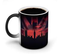Houses of The Parliament Silhouette on UK Flag Historic Urban Skyline Color Changing Mug Ceramic Heat Sensitive Cup for Men Women Gifts