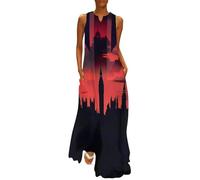 Houses of The Parliament Silhouette on UK Flag Historic Urban Skyline Womens Sleeveless Maxi Dress Casual Long Party Dress 5XL
