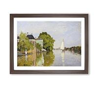 Houses On The Achterzaan By Claude Monet Classic Painting Framed Print | A4 Walnut Framed Wall Art | Ready to Hang | Classic Historical Picture | Living Room Bedroom Lounge Office