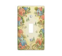 Houses Single Light Switch Cover Plate, Fanciful Vintage Trees Pathways Spring Pastel Plastic Standard Size Wall Switch Plates Accents for Home Living Room New Apartment Decor (Single)