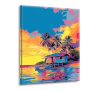 Houses Trees Pattern Paint by Numbers for Adults Including Acrylic and Brushes, DIY Art Painting Craft Kits, Hobbies for Adults Women, Oil Painting Kit Without Frame, Home Wall Decor 20x28in L-g-666